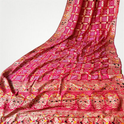 Deginer upada silk fabric bandhani ghatchola meenakari banarsi saree with Bp
