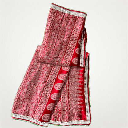 Deginer Gaji silk modal Ajrakh hand print gotta patti work jaipuri saree - Image 2