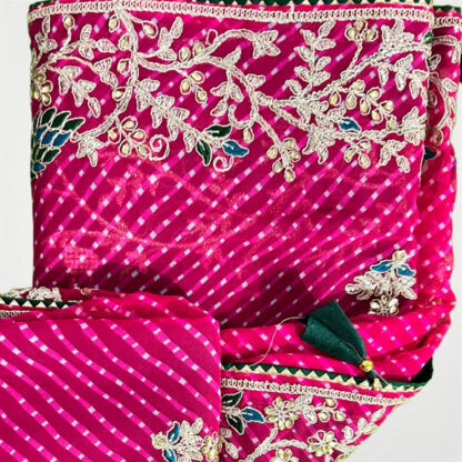 Pure Georgette leheriya embroidery with jari work peacock designer border saree - Image 2
