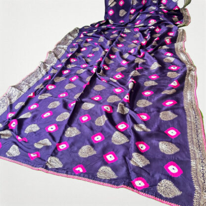 New Deginer Dola silk Bandhani saree with banarsi upada zari weaving - Image 4