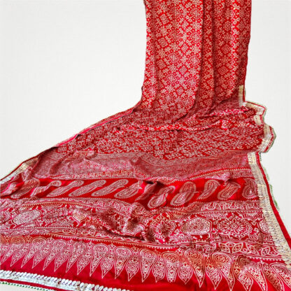Deginer Gaji silk modal Ajrakh hand print gotta patti work jaipuri saree
