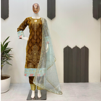 This winter season wear designer style velvet sequence embroidery work suit with dupatta - Image 3