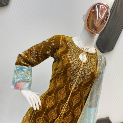 This winter season wear designer style velvet sequence embroidery work suit with dupatta - Image 5