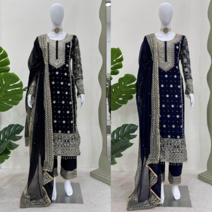 Semi Stitched Faux Georgette Salwar Suit Material Embroidered