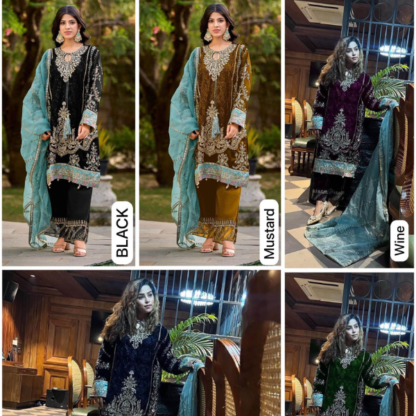 This winter season wear designer style velvet sequence embroidery work suit with dupatta - Image 2