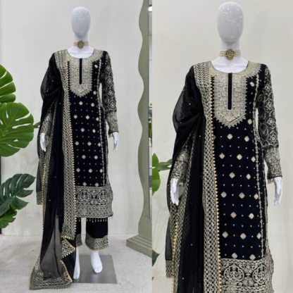 Semi Stitched Faux Georgette Salwar Suit Material Embroidered - Image 2