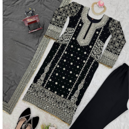 Semi Stitched Faux Georgette Salwar Suit Material Embroidered - Image 3