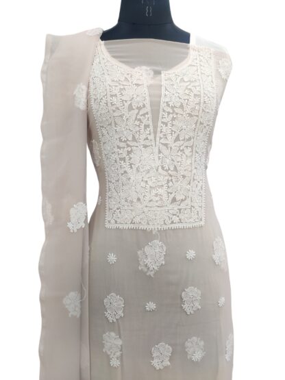 Best quality Viscose georgetta 3 pices suit (top,bottom, dupatta) with chikankari work.
