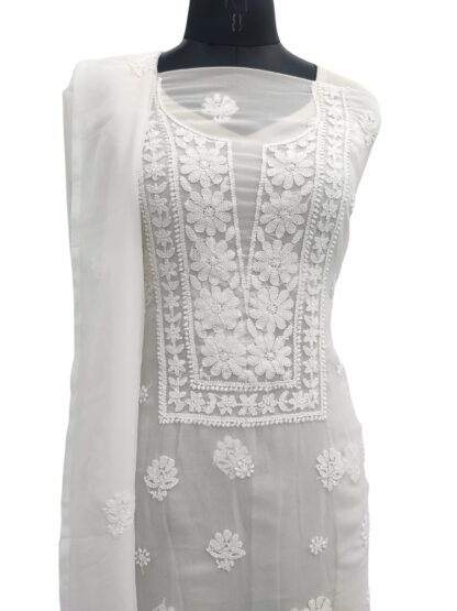 Best quality Viscose georgetta 3 pices suit (top,bottom, dupatta) with chikankari work. - Image 3