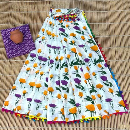 Bagru Block Print Cotton mulmul Sarees With Running Blouse